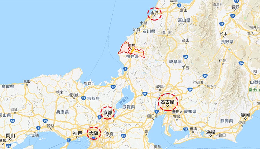 日本越光米的故鄉北陸「福井」地理位置地圖